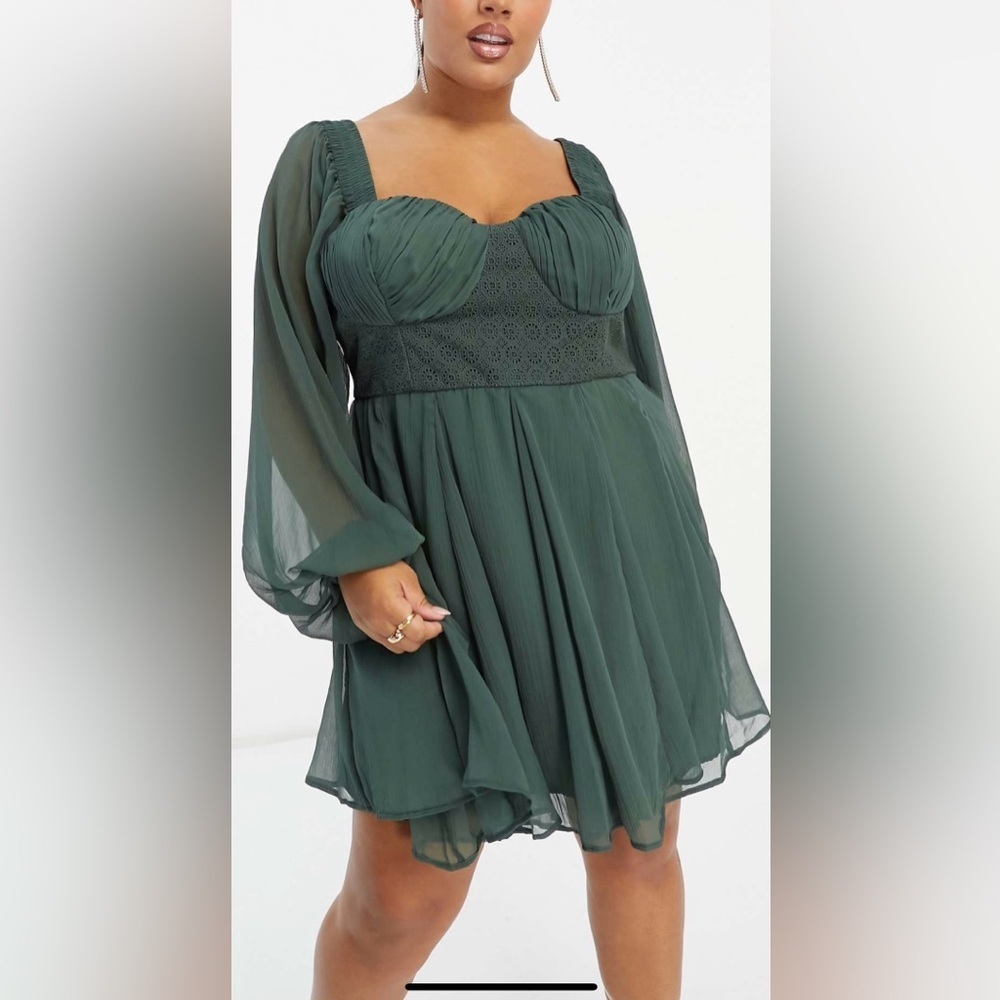 ASOS Curve Corset Lace Mini Dress, Green, Plus Size 24W, Holiday Whimsigoth